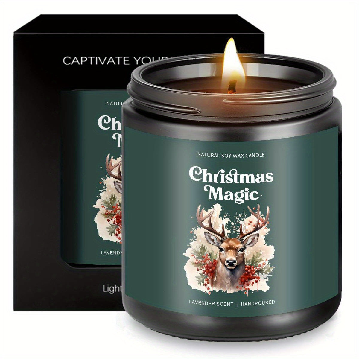 1pc Christmas Magic Lavender Scented Soy Wax Candle in Glass Jar - Smoke-Free Essential Oils, Festive Holiday Centerpiece, Natural Aromatherapy Candle for Home Decor, Xmas Gifts, and Seasonal Ambiance