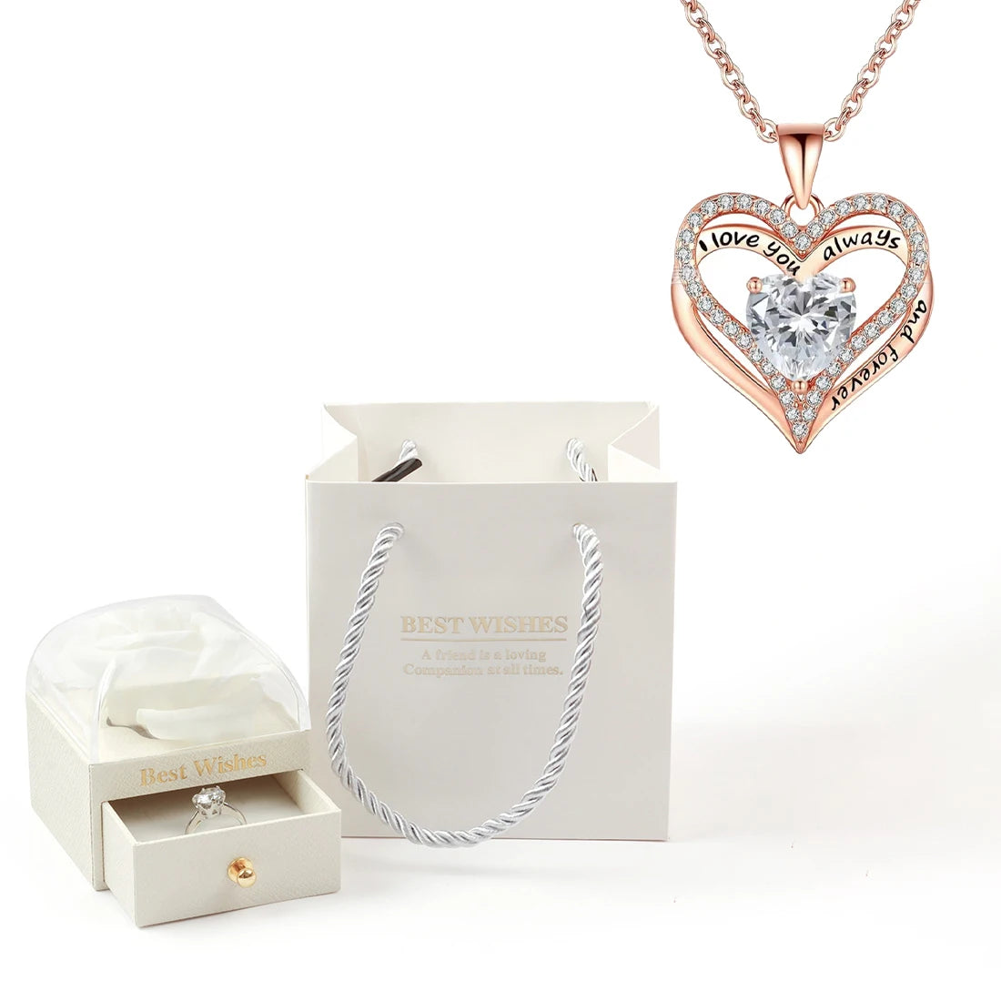 Heart Pendant Necklaces For Women With Rose Flower Gift Box Girlfriend Mother Family Birthday Fashion Romantic Surprise Gifts