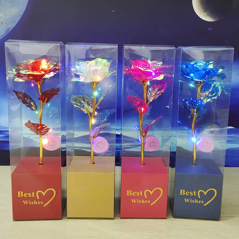 Galaxy Rose Eternal 24K Gold Flower Foil Plastic Artificial Roses Valentines Day Forever Wedding Decor Roses Creative Gift Decor