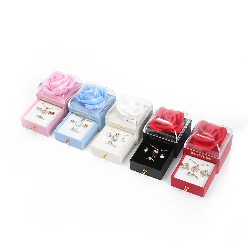 Heart Pendant Birthstone Necklaces For Women With Rose Gift Box Stainless Steel Chain Fashion Mom Christmas Gifts Jewelry