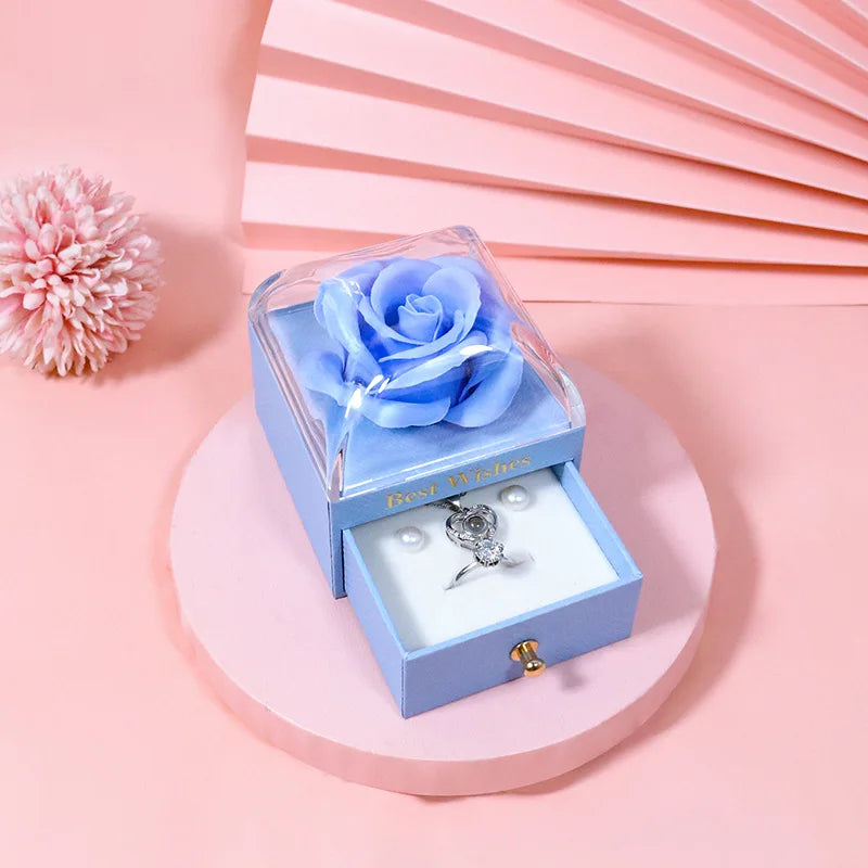 Heart Pendant Necklaces For Women With Rose Flower Gift Box Girlfriend Mother Family Birthday Fashion Romantic Surprise Gifts