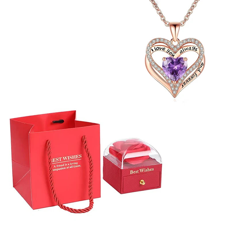 Heart Pendant Necklaces For Women With Rose Flower Gift Box Girlfriend Mother Family Birthday Fashion Romantic Surprise Gifts