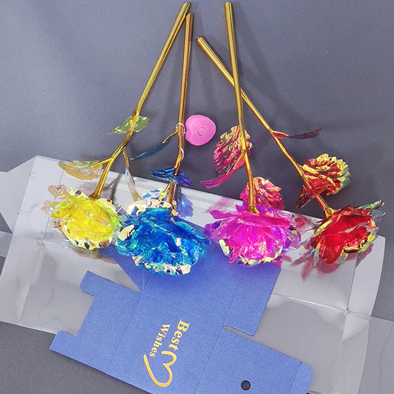 Galaxy Rose Eternal 24K Gold Flower Foil Plastic Artificial Roses Valentines Day Forever Wedding Decor Roses Creative Gift Decor