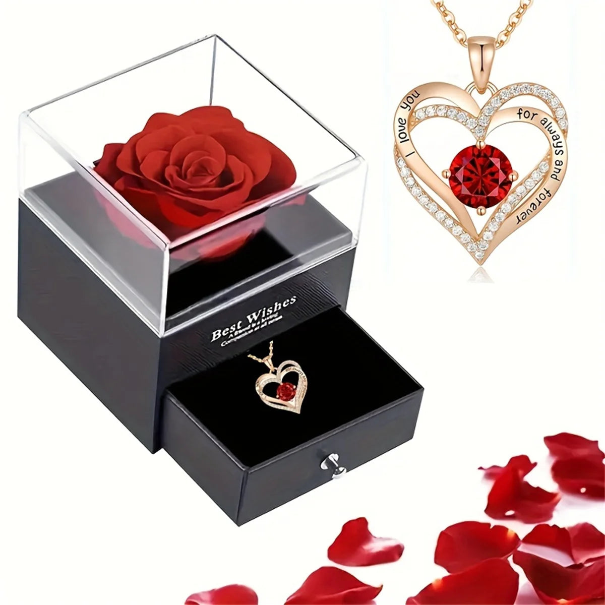 Luxury Red Zircon Pendant Necklaces with Rose Flower Gift Box For Girlfriend Women I Love You Gifts 2025 Trendy Wedding Jewelry