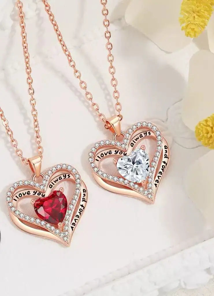 Heart Pendant Necklaces For Women With Rose Flower Gift Box Girlfriend Mother Family Birthday Fashion Romantic Surprise Gifts