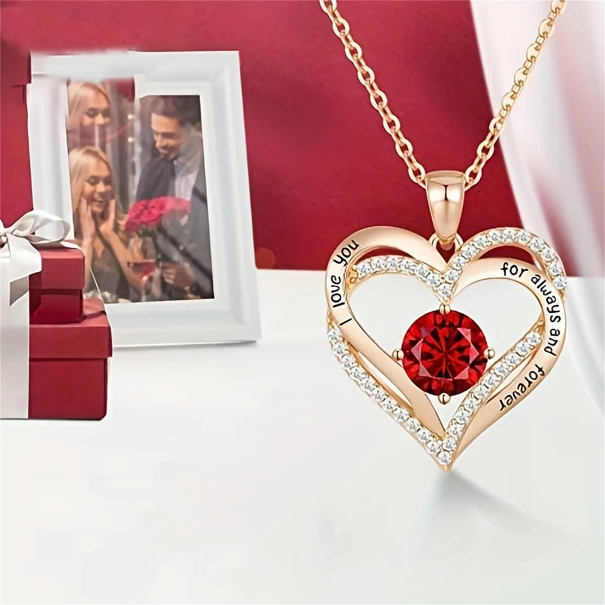 Luxury Red Zircon Pendant Necklaces with Rose Flower Gift Box For Girlfriend Women I Love You Gifts 2025 Trendy Wedding Jewelry