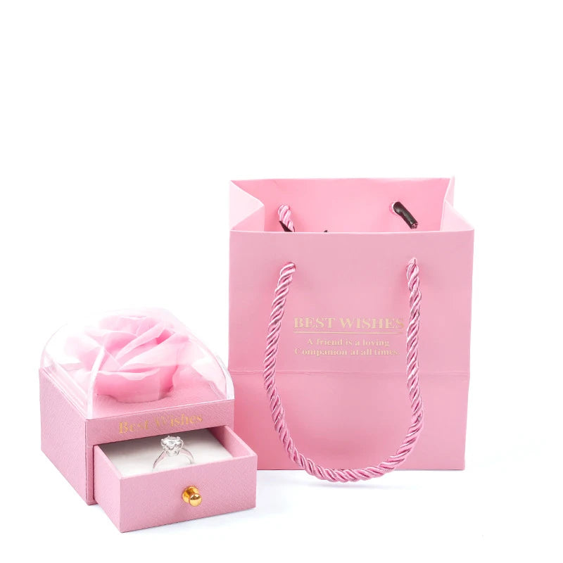 Heart Pendant Necklaces For Women With Rose Flower Gift Box Girlfriend Mother Family Birthday Fashion Romantic Surprise Gifts