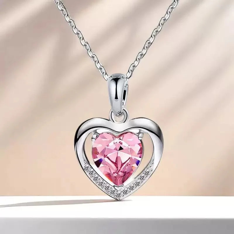 Heart Pendant Necklaces For Women With Rose Flower Gift Box Girlfriend Mother Family Birthday Fashion Romantic Surprise Gifts