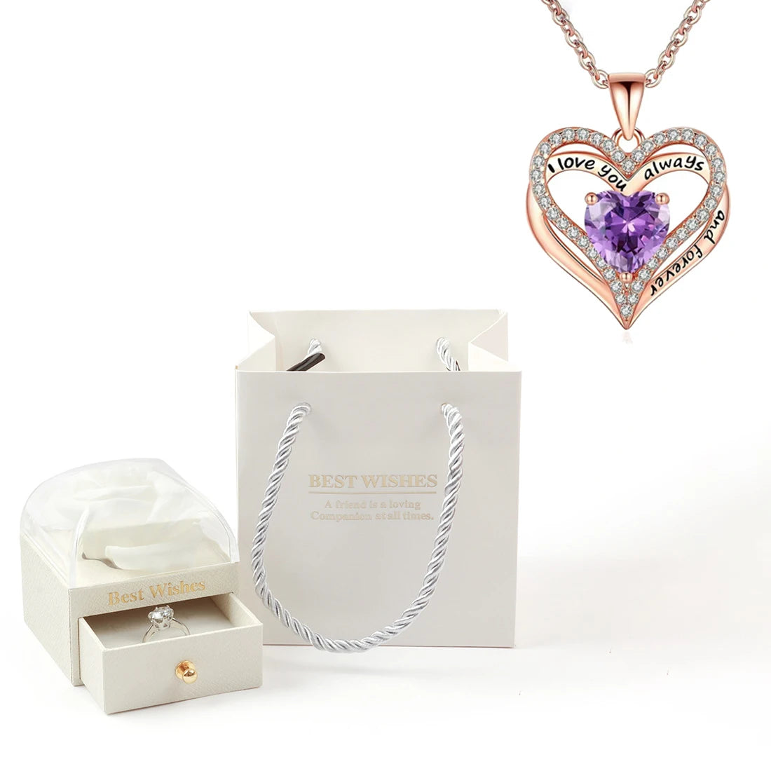Heart Pendant Necklaces For Women With Rose Flower Gift Box Girlfriend Mother Family Birthday Fashion Romantic Surprise Gifts
