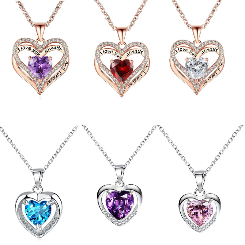 Heart Pendant Necklaces For Women With Rose Flower Gift Box Girlfriend Mother Family Birthday Fashion Romantic Surprise Gifts