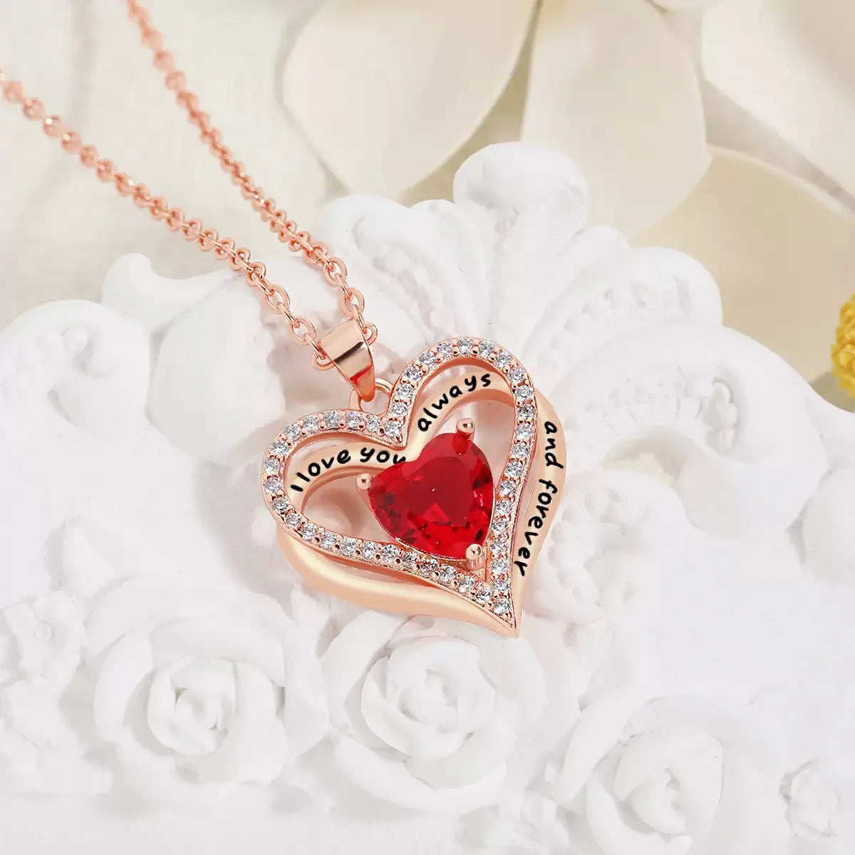 Heart Pendant Necklaces For Women With Rose Flower Gift Box Girlfriend Mother Family Birthday Fashion Romantic Surprise Gifts