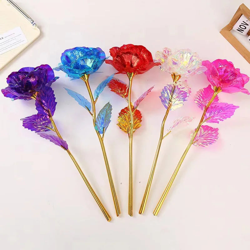 Galaxy Rose Eternal 24K Gold Flower Foil Plastic Artificial Roses Valentines Day Forever Wedding Decor Roses Creative Gift Decor
