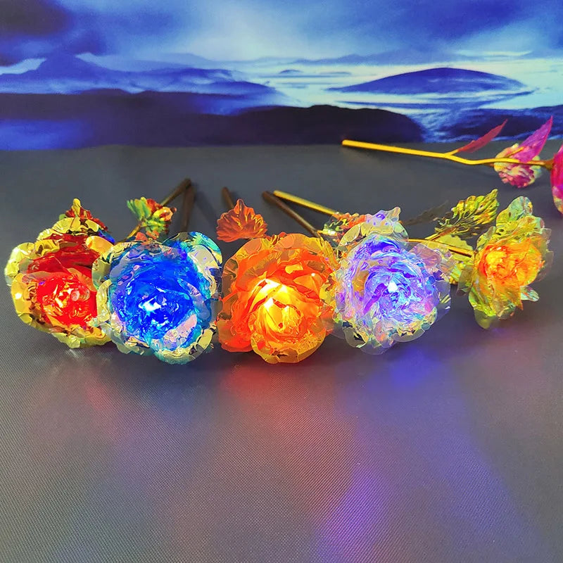 Galaxy Rose Eternal 24K Gold Flower Foil Plastic Artificial Roses Valentines Day Forever Wedding Decor Roses Creative Gift Decor