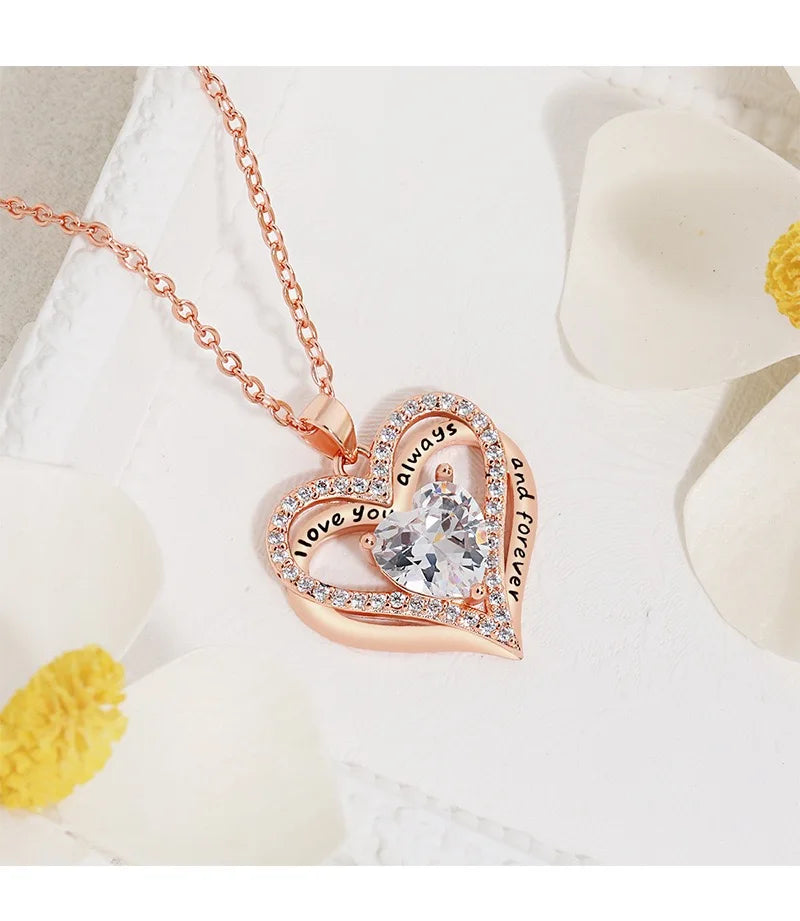 Heart Pendant Necklaces For Women With Rose Flower Gift Box Girlfriend Mother Family Birthday Fashion Romantic Surprise Gifts