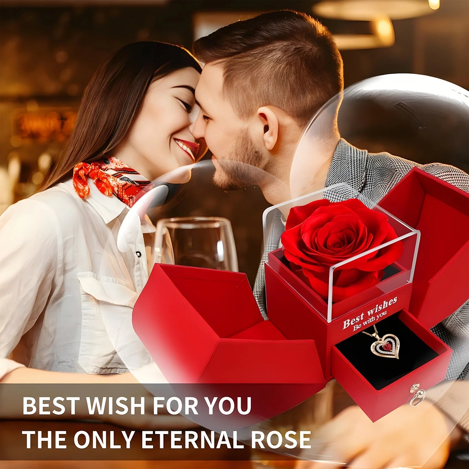 Christmas, Valentine'S Day Romantic Date Gift High-End Necklace Set with Red Rose Gift Box,Elegant and Charming Necklace Set