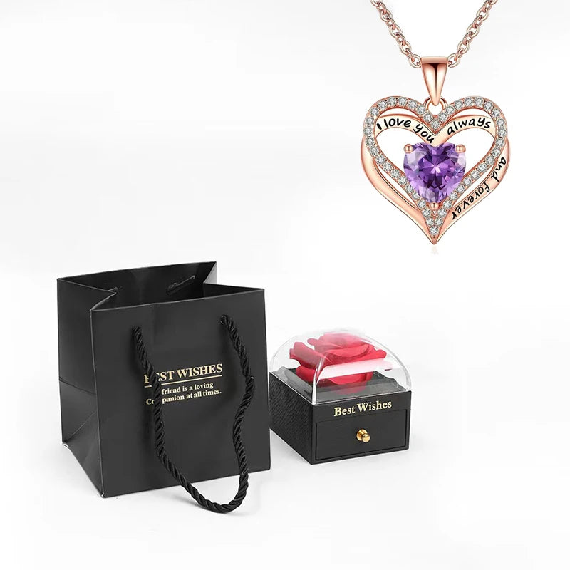 Heart Pendant Necklaces For Women With Rose Flower Gift Box Girlfriend Mother Family Birthday Fashion Romantic Surprise Gifts