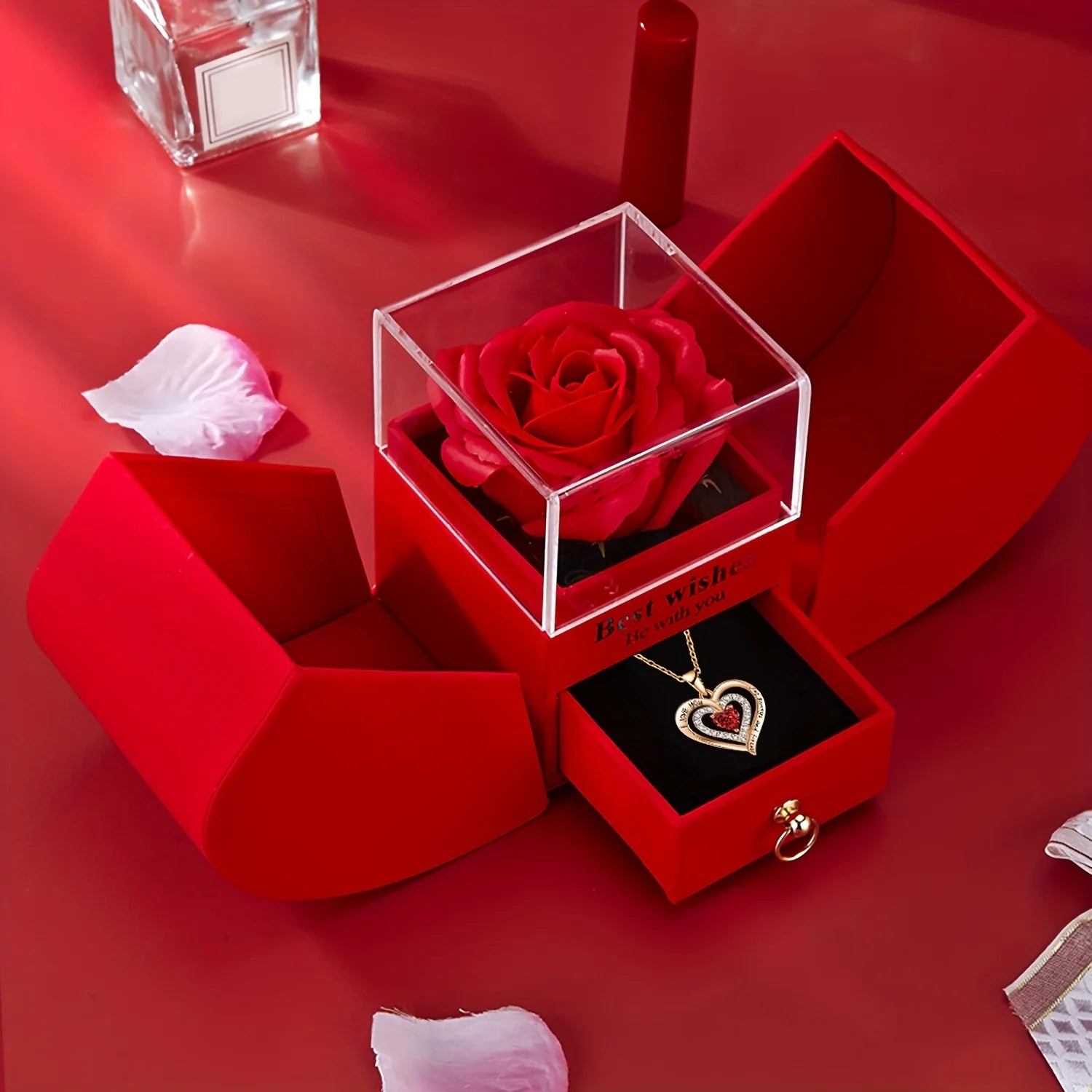 Christmas, Valentine'S Day Romantic Date Gift High-End Necklace Set with Red Rose Gift Box,Elegant and Charming Necklace Set