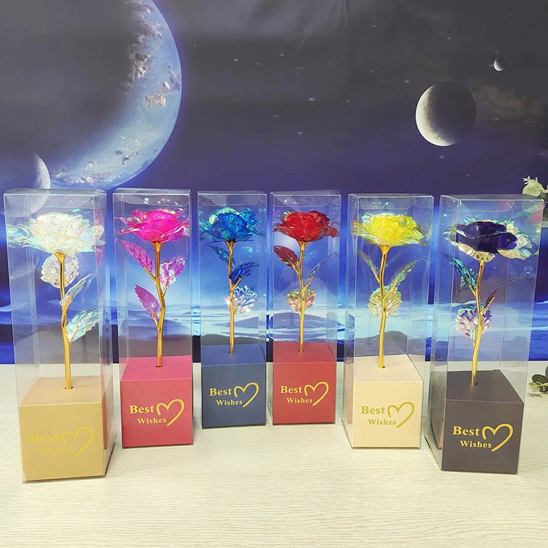 Galaxy Rose Eternal 24K Gold Flower Foil Plastic Artificial Roses Valentines Day Forever Wedding Decor Roses Creative Gift Decor