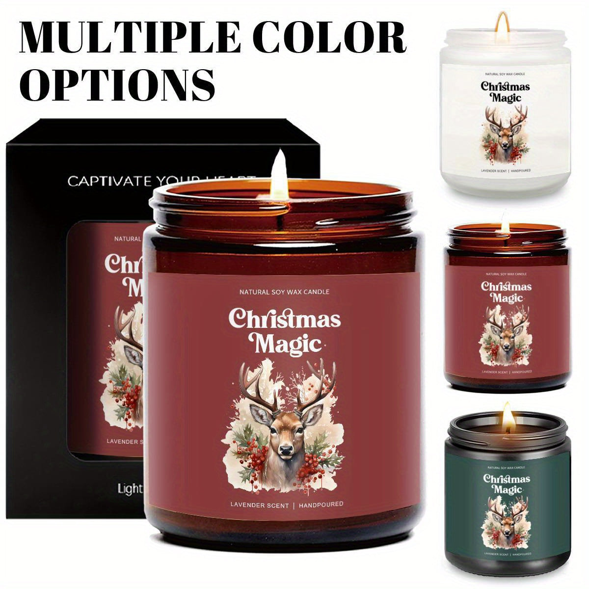 1pc Christmas Magic Lavender Scented Soy Wax Candle in Glass Jar - Smoke-Free Essential Oils, Festive Holiday Centerpiece, Natural Aromatherapy Candle for Home Decor, Xmas Gifts, and Seasonal Ambiance