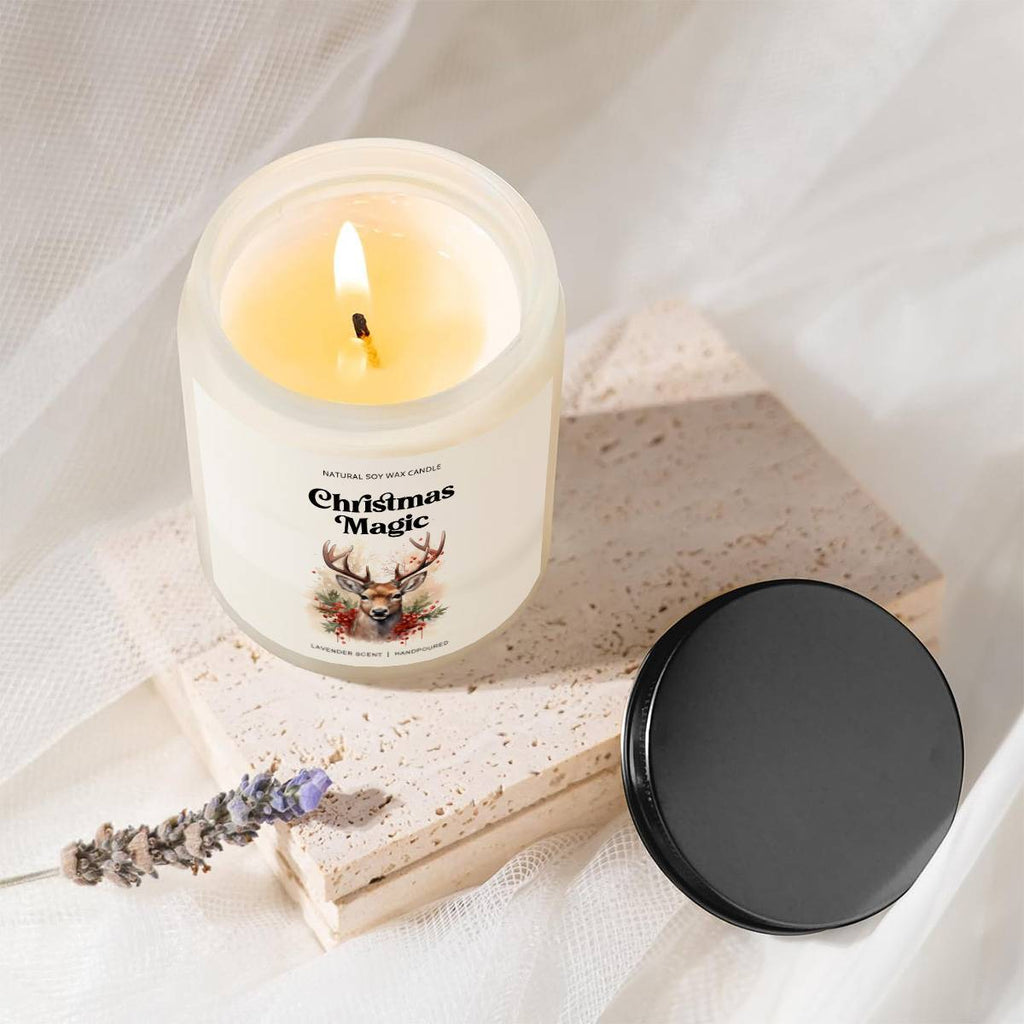 1pc Christmas Magic Lavender Scented Soy Wax Candle in Glass Jar - Smoke-Free Essential Oils, Festive Holiday Centerpiece, Natural Aromatherapy Candle for Home Decor, Xmas Gifts, and Seasonal Ambiance