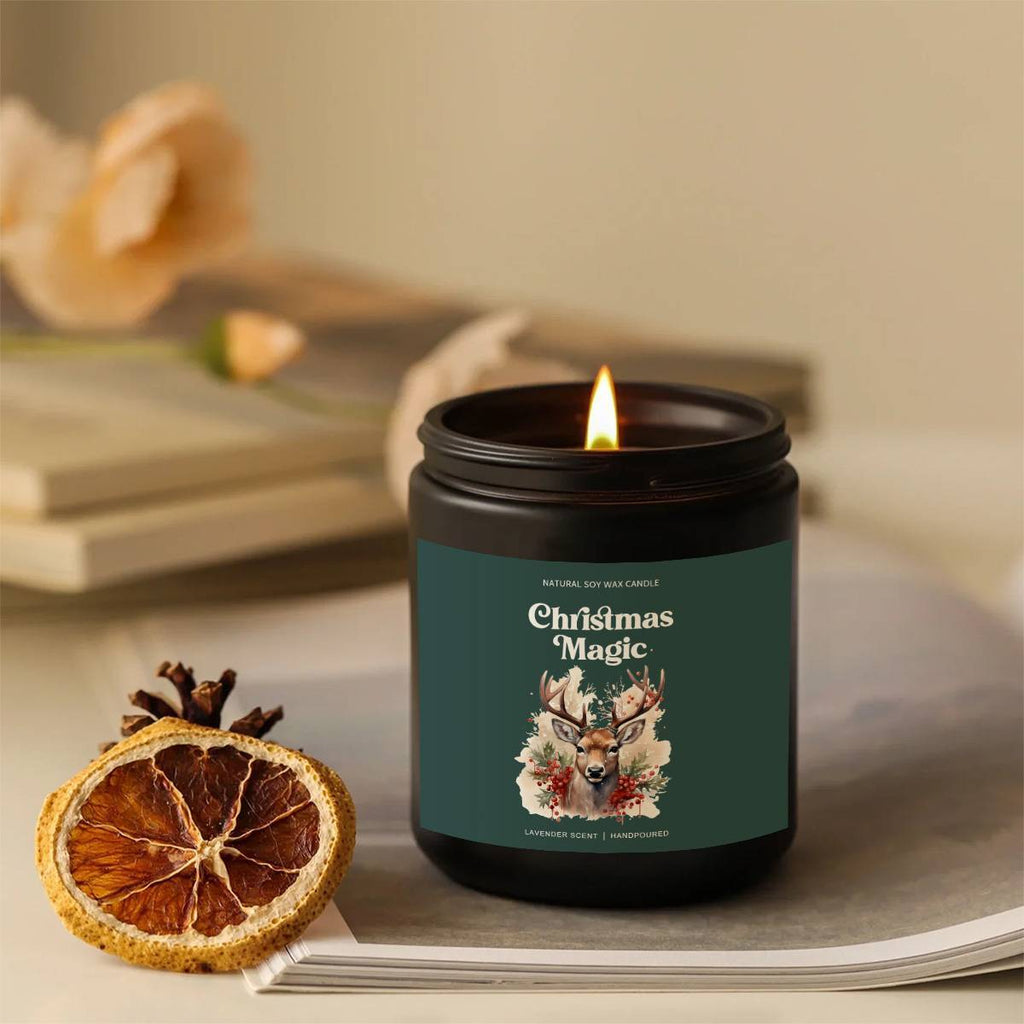 1pc Christmas Magic Lavender Scented Soy Wax Candle in Glass Jar - Smoke-Free Essential Oils, Festive Holiday Centerpiece, Natural Aromatherapy Candle for Home Decor, Xmas Gifts, and Seasonal Ambiance