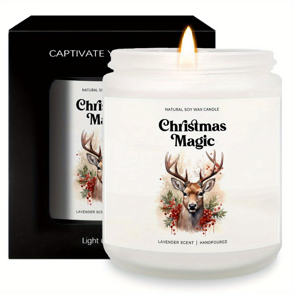 1pc Christmas Magic Lavender Scented Soy Wax Candle in Glass Jar - Smoke-Free Essential Oils, Festive Holiday Centerpiece, Natural Aromatherapy Candle for Home Decor, Xmas Gifts, and Seasonal Ambiance