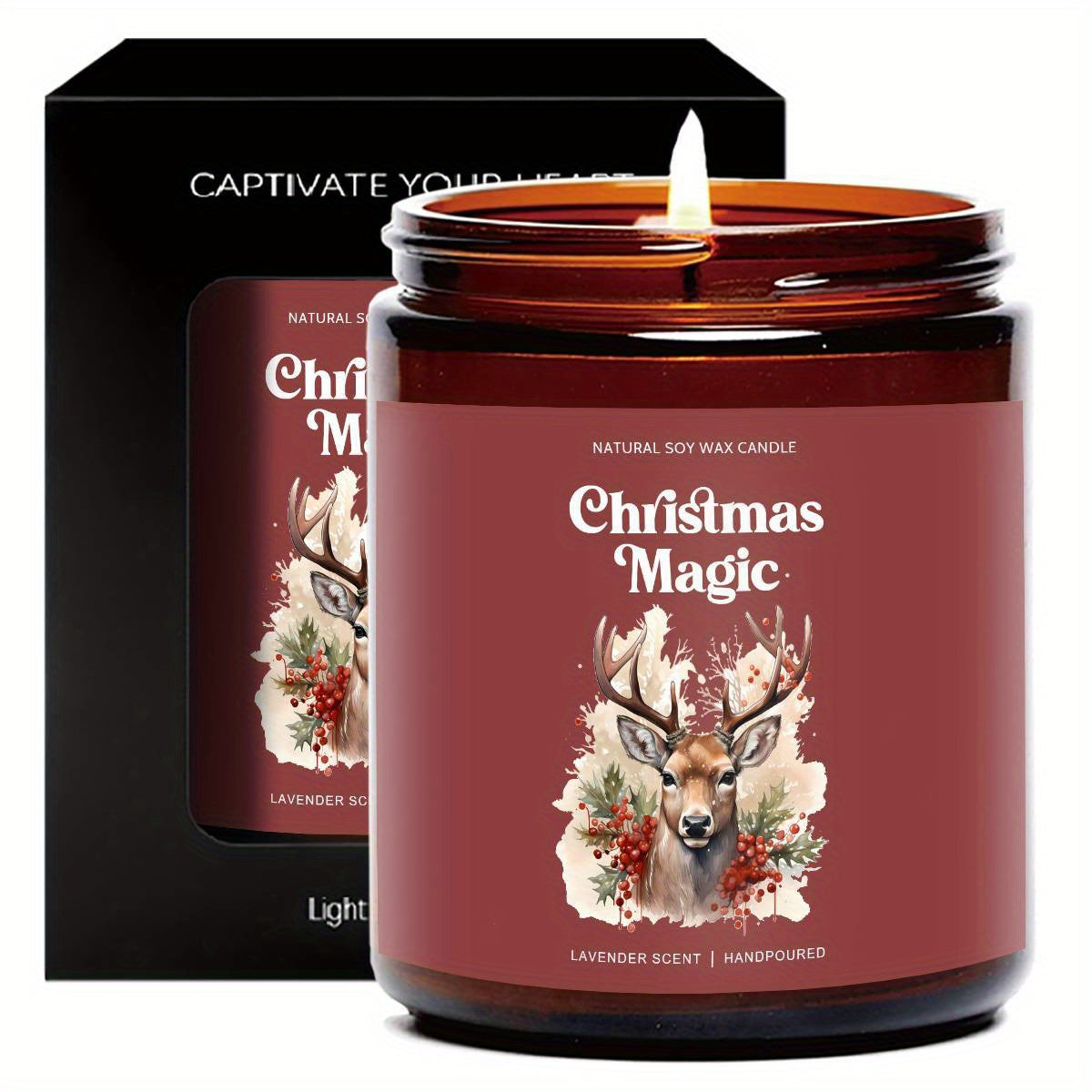 1pc Christmas Magic Lavender Scented Soy Wax Candle in Glass Jar - Smoke-Free Essential Oils, Festive Holiday Centerpiece, Natural Aromatherapy Candle for Home Decor, Xmas Gifts, and Seasonal Ambiance