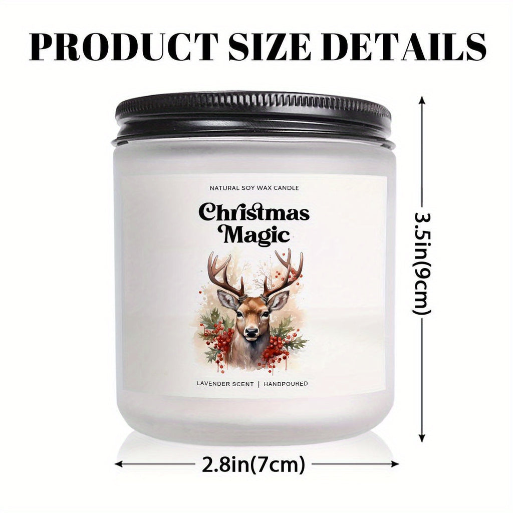 1pc Christmas Magic Lavender Scented Soy Wax Candle in Glass Jar - Smoke-Free Essential Oils, Festive Holiday Centerpiece, Natural Aromatherapy Candle for Home Decor, Xmas Gifts, and Seasonal Ambiance
