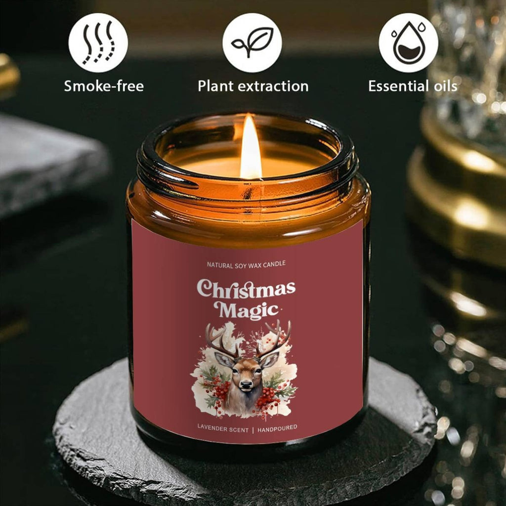 1pc Christmas Magic Lavender Scented Soy Wax Candle in Glass Jar - Smoke-Free Essential Oils, Festive Holiday Centerpiece, Natural Aromatherapy Candle for Home Decor, Xmas Gifts, and Seasonal Ambiance