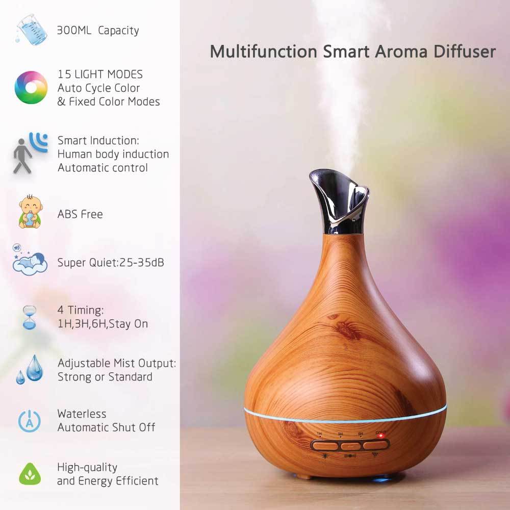 Essential Oil Aroma Diffuser Tulip Light Wood  -Ultrasonic Mist