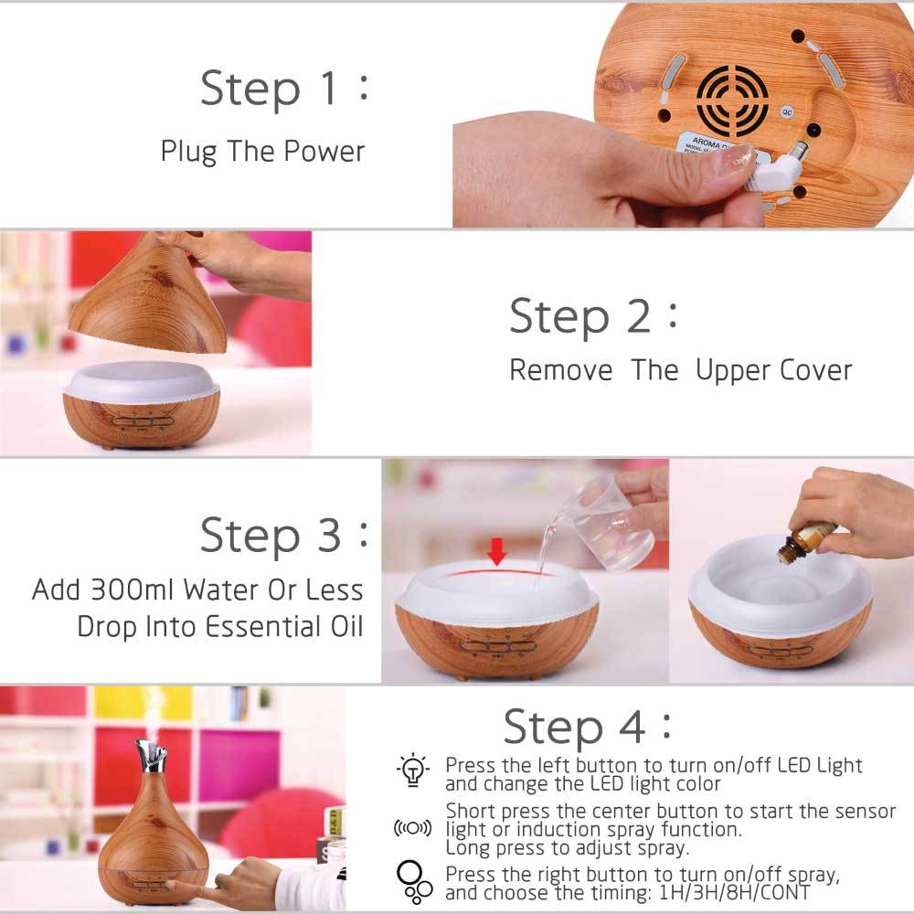 Essential Oil Aroma Diffuser Tulip Light Wood  -Ultrasonic Mist