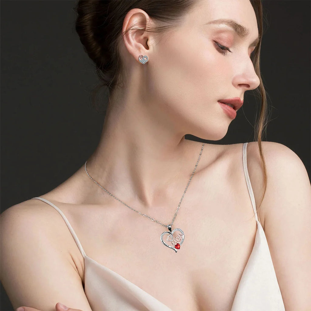 Heart Pendant Birthstone Necklaces For Women With Rose Gift Box Stainless Steel Chain Fashion Mom Christmas Gifts Jewelry