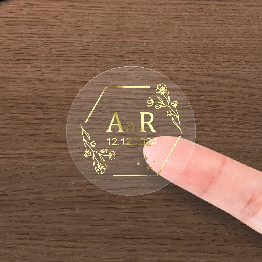 Custom Gold Foil Stickers Wedding nvitation card gift box Personalized Round logo Bridal Party Decoration Hebrew Minor Language