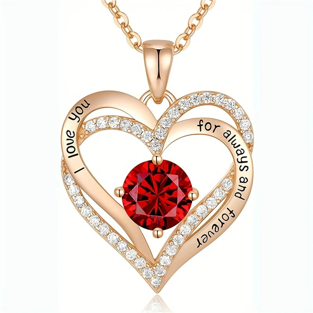 Luxury Red Zircon Pendant Necklaces with Rose Flower Gift Box For Girlfriend Women I Love You Gifts 2025 Trendy Wedding Jewelry