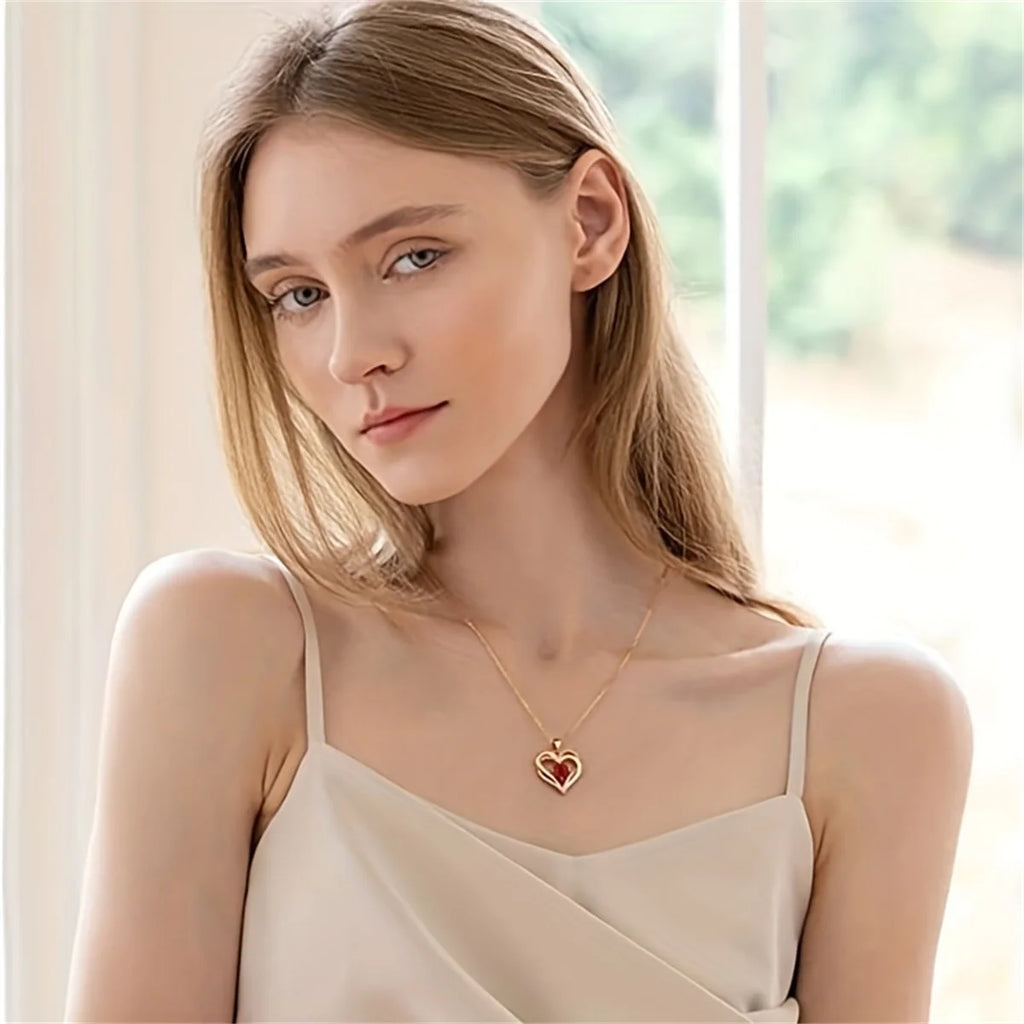 Luxury Red Zircon Pendant Necklaces with Rose Flower Gift Box For Girlfriend Women I Love You Gifts 2025 Trendy Wedding Jewelry