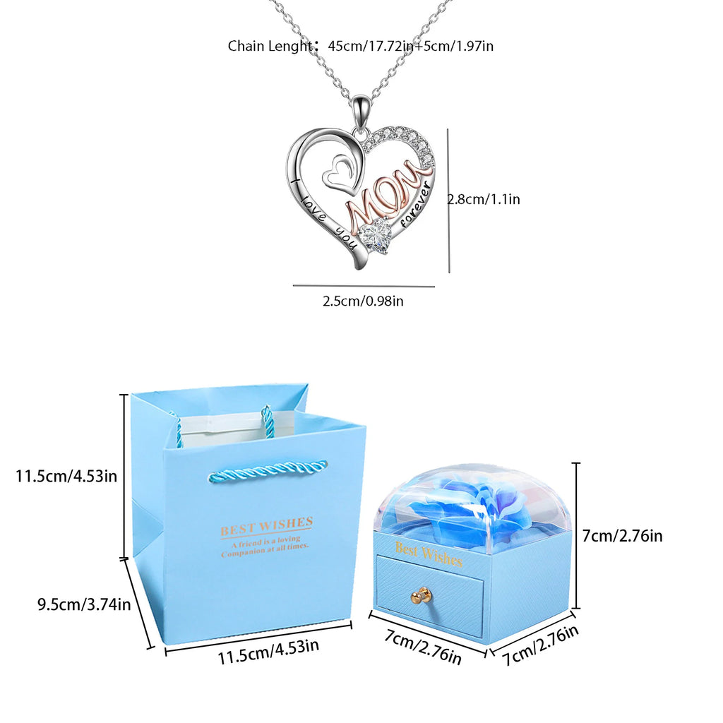 Heart Pendant Birthstone Necklaces For Women With Rose Gift Box Stainless Steel Chain Fashion Mom Christmas Gifts Jewelry