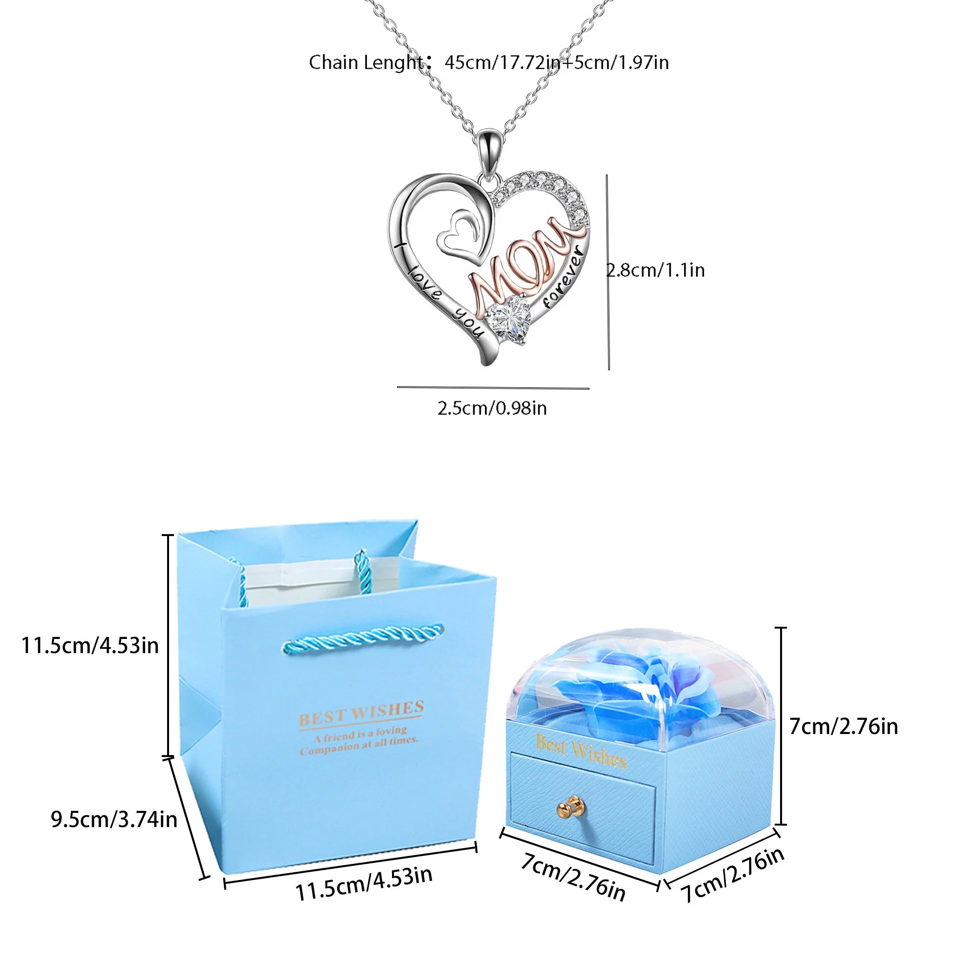 Heart Pendant Birthstone Necklaces For Women With Rose Gift Box Stainless Steel Chain Fashion Mom Christmas Gifts Jewelry