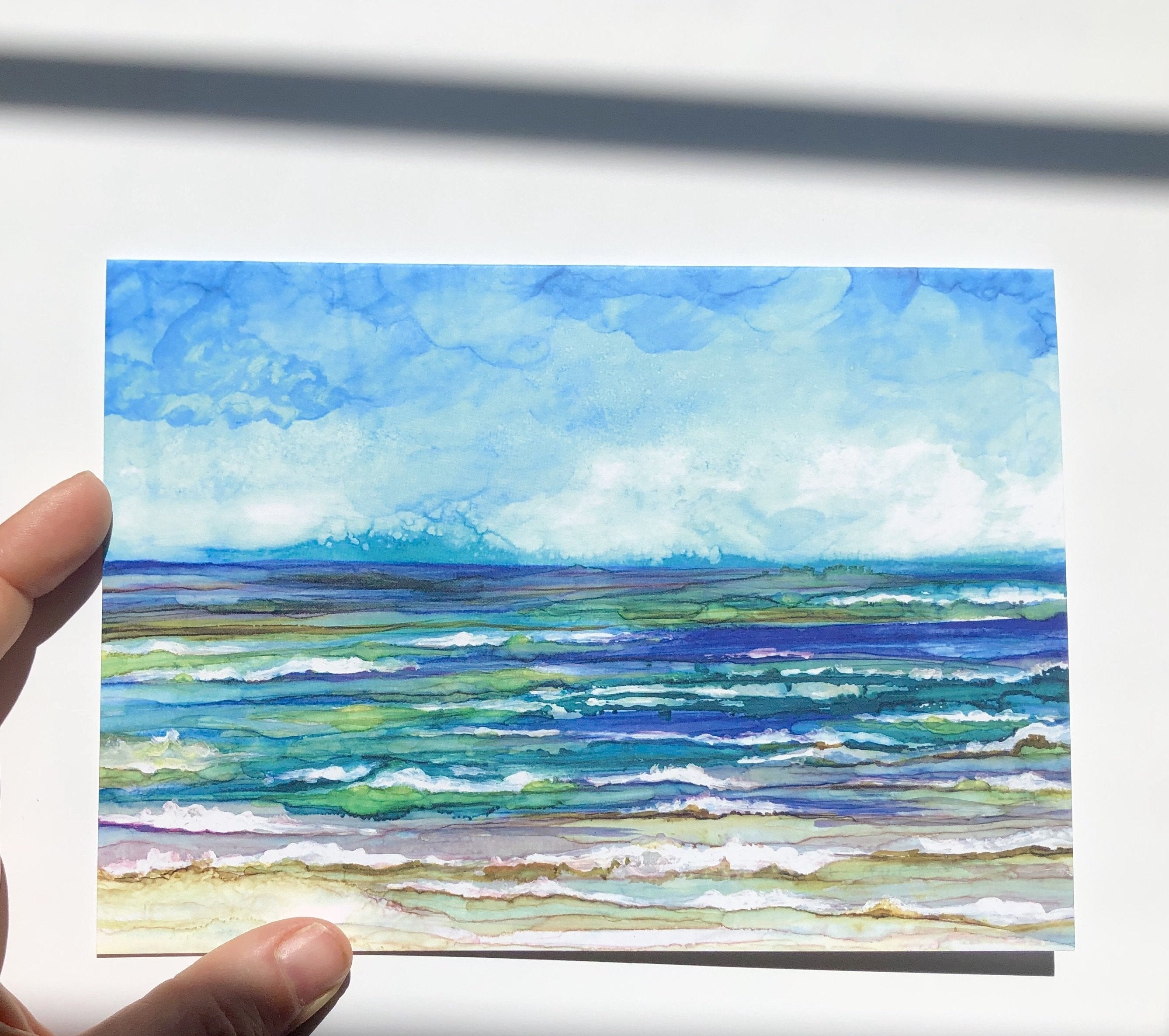 Beach Theme 3 piece Gift Set : Greeting Card and Stemless Wine Glasses